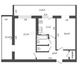 2-к квартира, вторичка, 54м2, 1/5 этаж