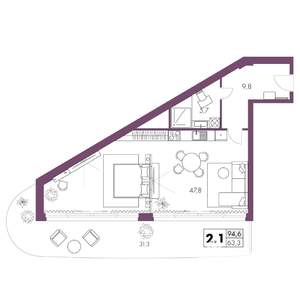 2-к квартира, строящийся дом, 95м2, 2/6 этаж