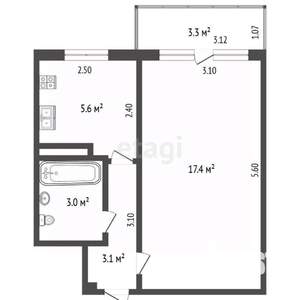 1-к квартира, вторичка, 30м2, 4/6 этаж