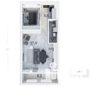 1-к квартира, строящийся дом, 62м2, 4/8 этаж