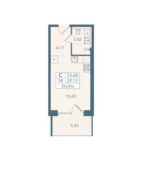Студия квартира, вторичка, 29м2, 2/8 этаж
