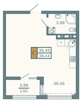 Студия квартира, строящийся дом, 38м2, 6/9 этаж