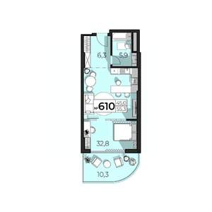 1-к квартира, вторичка, 55м2, 6/6 этаж