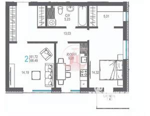 2-к квартира, вторичка, 68м2, 10/16 этаж