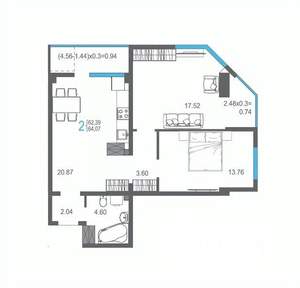 2-к квартира, строящийся дом, 64м2, 13/17 этаж