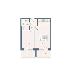 1-к квартира, вторичка, 59м2, 2/8 этаж
