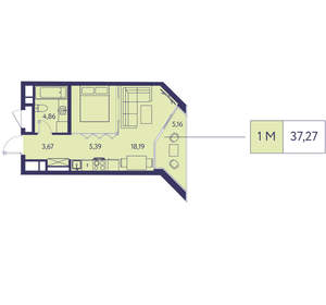 1-к квартира, вторичка, 37м2, 9/20 этаж