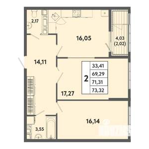 2-к квартира, вторичка, 71м2, 3/20 этаж