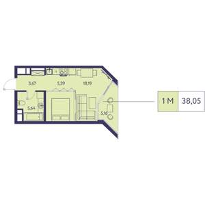 1-к квартира, вторичка, 38м2, 6/20 этаж