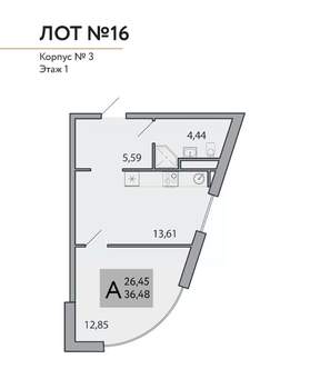 2-к квартира, строящийся дом, 36м2, 3/3 этаж