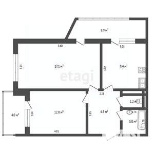 2-к квартира, вторичка, 63м2, 6/9 этаж