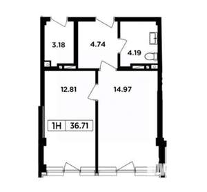 2-к квартира, вторичка, 37м2, 1/8 этаж