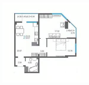 2-к квартира, строящийся дом, 64м2, 11/17 этаж