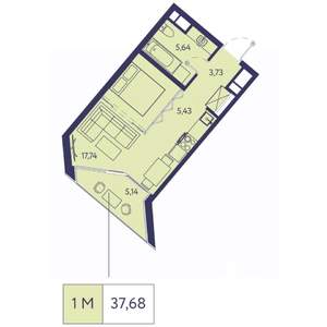 1-к квартира, вторичка, 38м2, 6/23 этаж