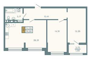 3-к квартира, вторичка, 77м2, 5/5 этаж