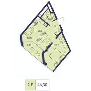 2-к квартира, вторичка, 46м2, 11/23 этаж