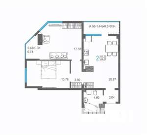 2-к квартира, строящийся дом, 64м2, 13/17 этаж