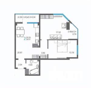 2-к квартира, строящийся дом, 64м2, 13/17 этаж