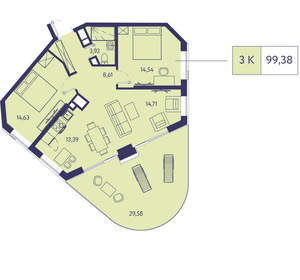 3-к квартира, вторичка, 99м2, 12/20 этаж