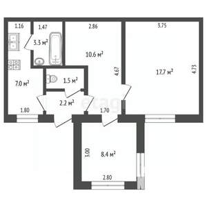 2-к квартира, вторичка, 51м2, 1/1 этаж
