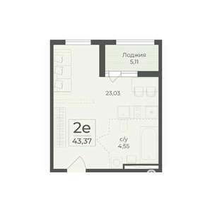 1-к квартира, вторичка, 43м2, 2/15 этаж