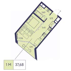 1-к квартира, вторичка, 38м2, 3/23 этаж