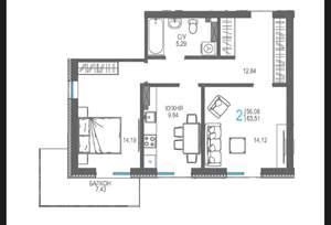 2-к квартира, сданный дом, 64м2, 3/16 этаж