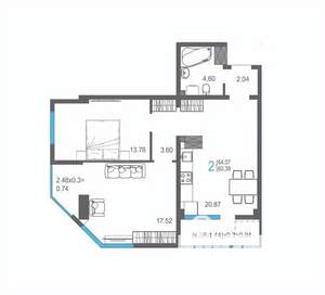 2-к квартира, строящийся дом, 64м2, 12/17 этаж
