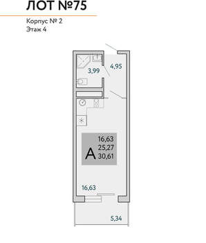 1-к квартира, вторичка, 31м2, 4/9 этаж