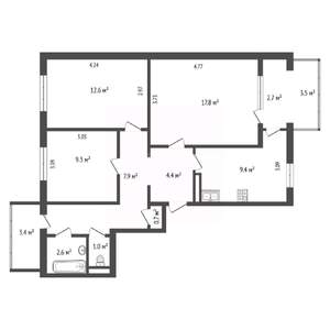 3-к квартира, вторичка, 75м2, 6/9 этаж