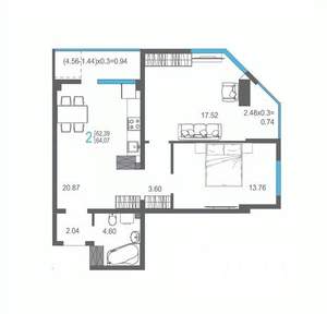 2-к квартира, строящийся дом, 64м2, 15/17 этаж