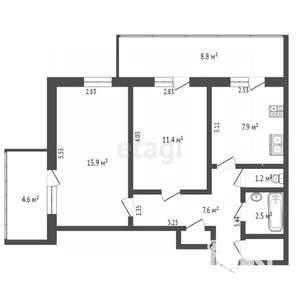 2-к квартира, вторичка, 55м2, 2/3 этаж