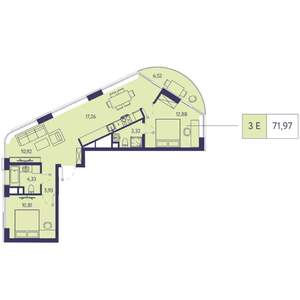 3-к квартира, вторичка, 72м2, 3/20 этаж