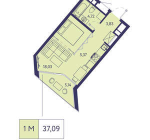 1-к квартира, вторичка, 37м2, 12/20 этаж