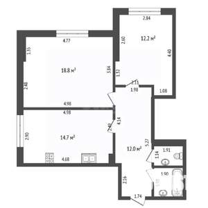 2-к квартира, вторичка, 63м2, 1/14 этаж