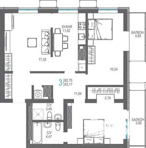 3-к квартира, вторичка, 93м2, 15/16 этаж