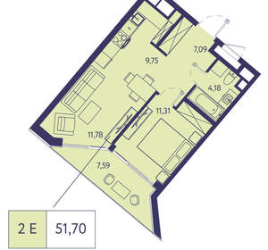 2-к квартира, вторичка, 52м2, 13/20 этаж