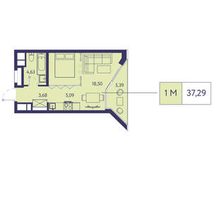 1-к квартира, вторичка, 37м2, 13/20 этаж