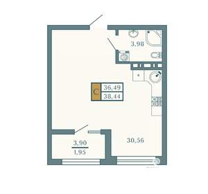 Студия квартира, вторичка, 38м2, 4/9 этаж