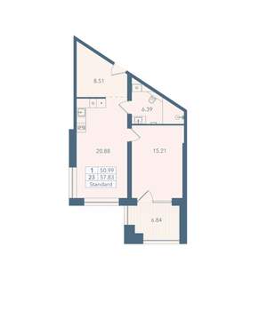 1-к квартира, вторичка, 58м2, 4/8 этаж