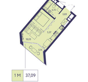 1-к квартира, вторичка, 37м2, 9/20 этаж