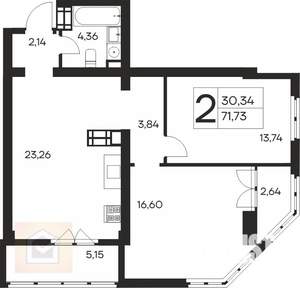 2-к квартира, вторичка, 72м2, 17/19 этаж