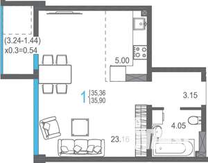 Студия квартира, строящийся дом, 36м2, 4/17 этаж