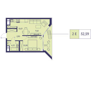 2-к квартира, вторичка, 53м2, 11/20 этаж