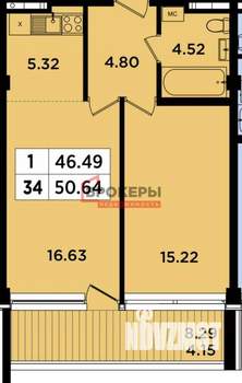 2-к квартира, вторичка, 51м2, 6/8 этаж