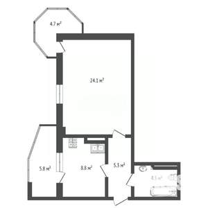 1-к квартира, вторичка, 42м2, 1/12 этаж