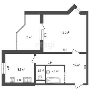 1-к квартира, вторичка, 51м2, 7/11 этаж
