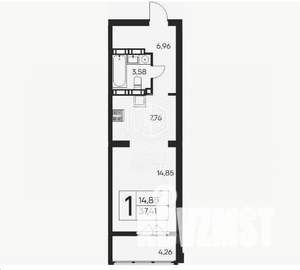 Студия квартира, вторичка, 37м2, 6/16 этаж