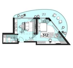 2-к квартира, вторичка, 70м2, 3/6 этаж