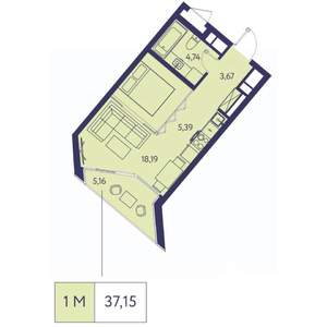 1-к квартира, вторичка, 37м2, 13/23 этаж